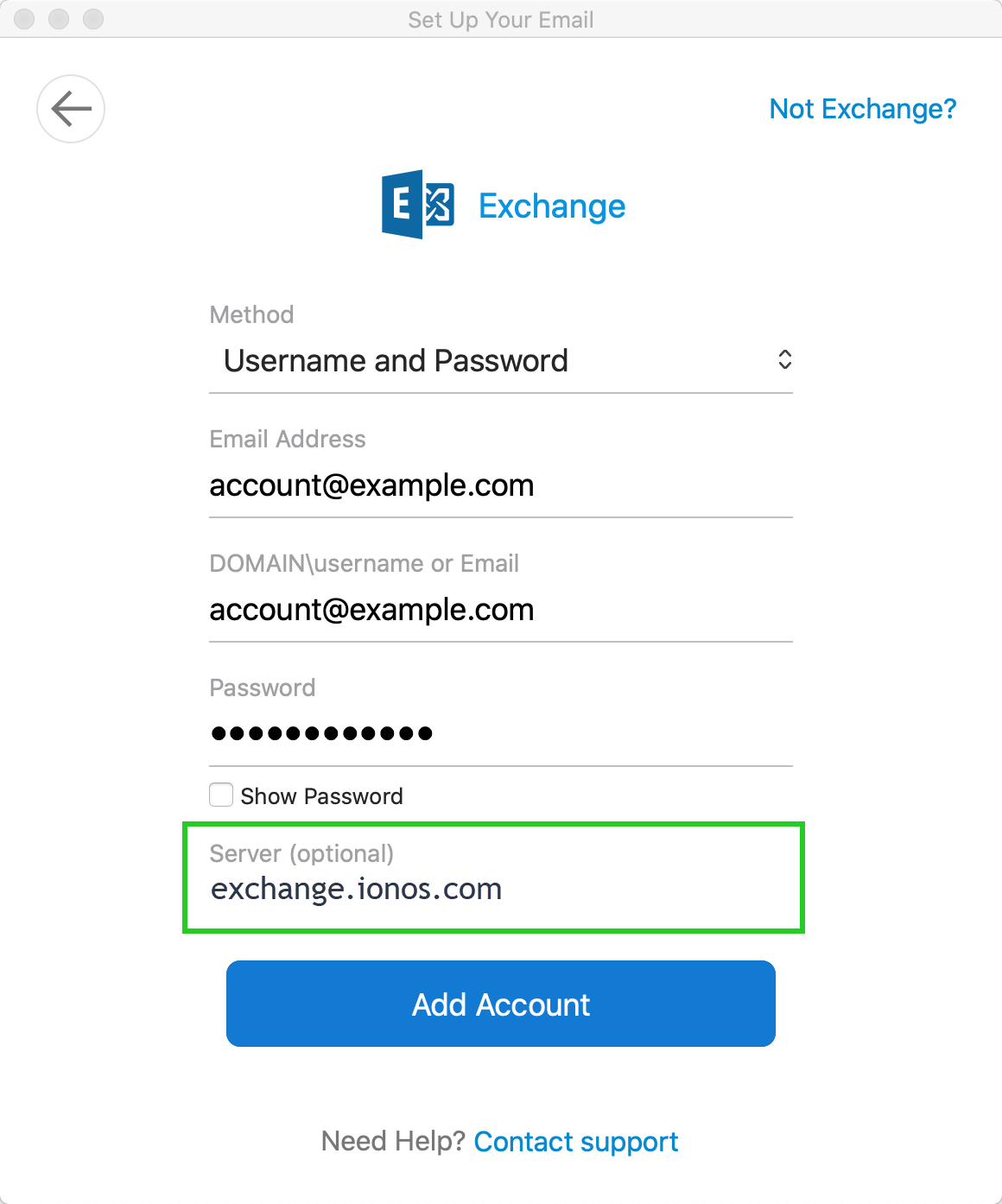 adding exchange email to mac