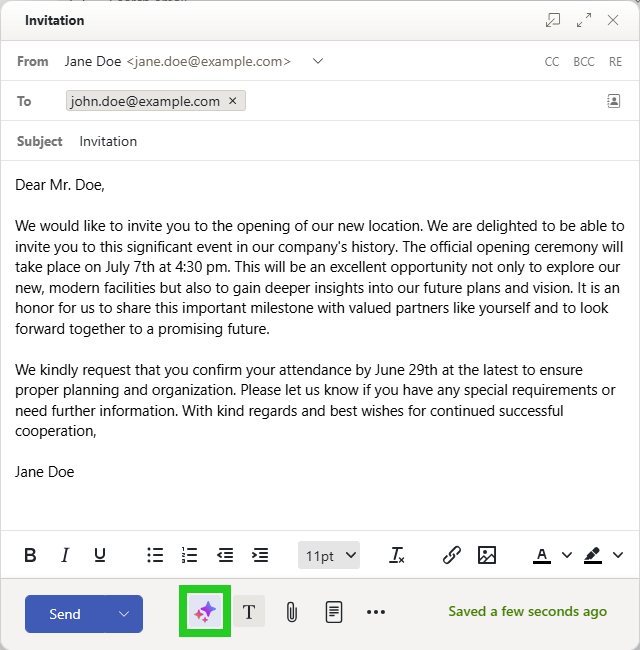 The New email overlay within the IONOS Webmail interface, with the AI Mail Assistant tool highlighted.