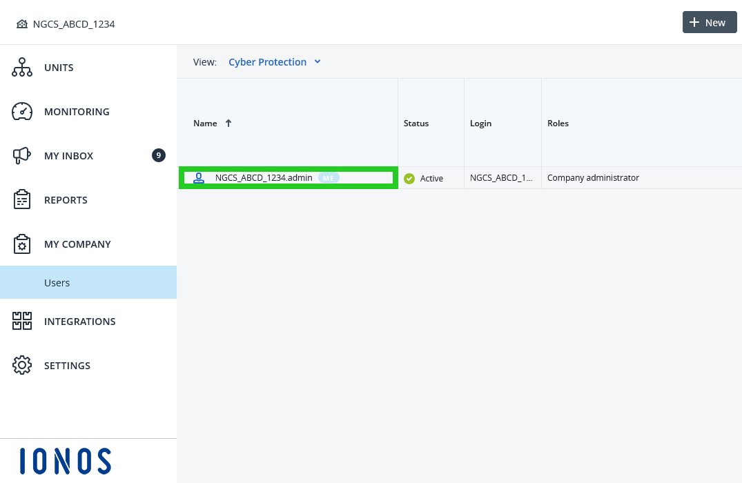 A user is highlighted in the Backup Console's account management.