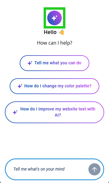 The MyWebsite Now AI Assistant chat window.