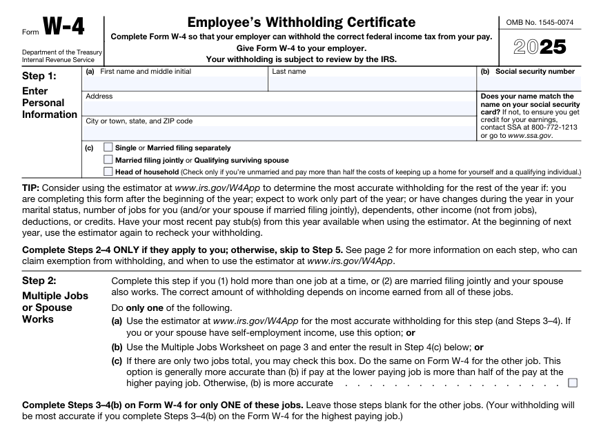 The first part of the W-4 Form for withholding tax Image: The first part of the W-4 Form for withholding tax