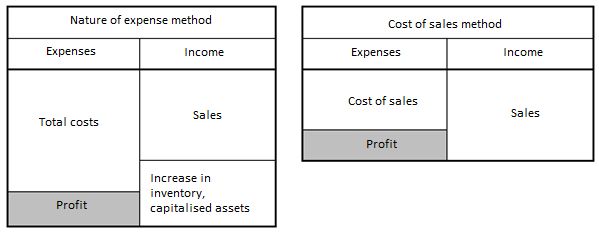 Comparison of the nature of expense method and the cost of sales method