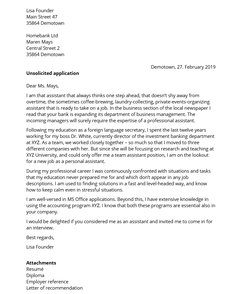 unsolicited cover letter for internship