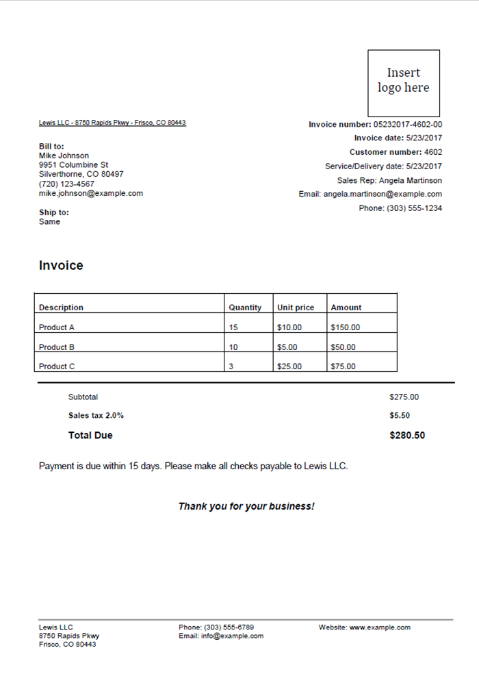 Invoice template for Word